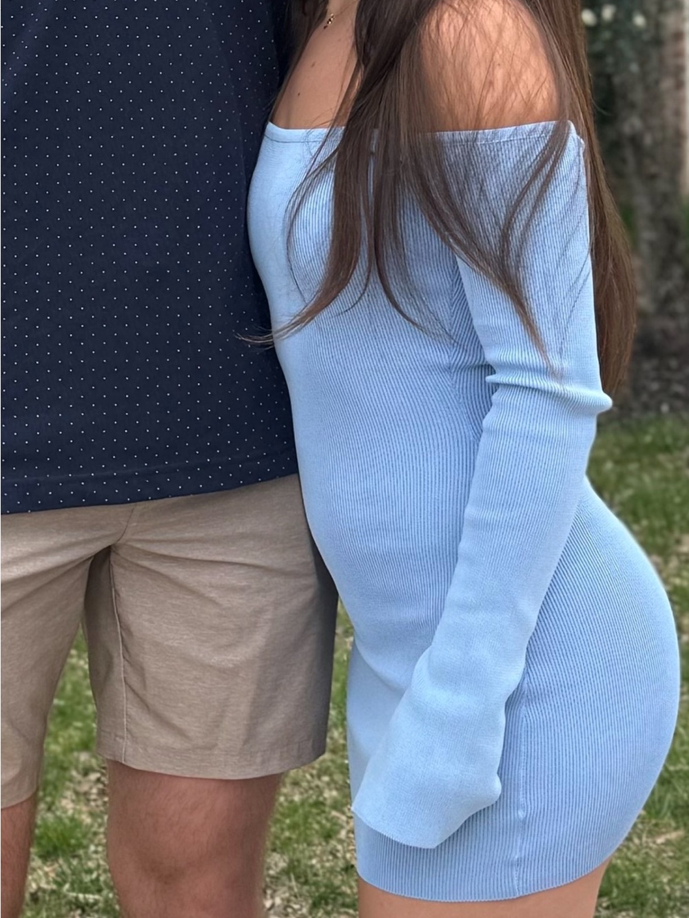 Princess Polly Off-Shoulder Ribbed Light Blue Dress